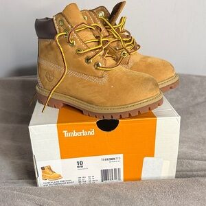 Kids Timberland Wheat Nubuck Boots with Yellow Laces